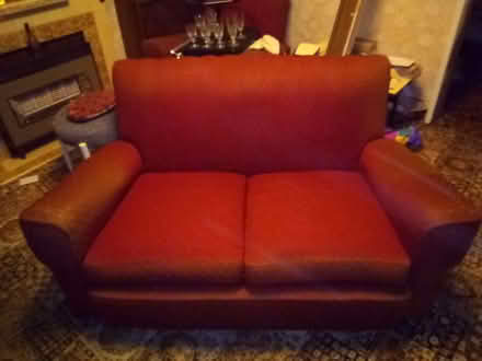 Photo of free Mid-Century Red Velour 2 Seater sofa & 2 chairs (Hoddesdon EN11) #1