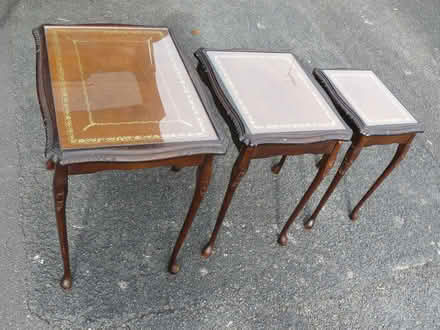 Photo of free 3 nesting wood tables with leather inlays & glass tops (Kempsey WR5) #2