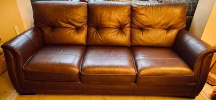 Photo of free 3 seater dark brown leather Wade sofa (Saltney CH4) #1