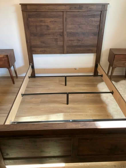 Photo of free Rustic wood queen bed frame (East Hollywood) #2