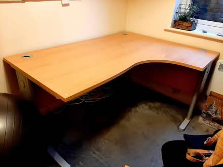 Photo of free Wooden corner desk with metal frame (SO18) #1