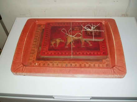 Photo of free Set of Matching Elephant Pattern Trays Table Mats & Coasters (Yateley GU46) #1