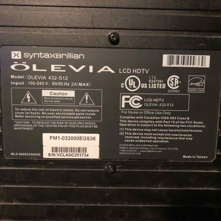 Photo of free Olevia LCD HDTV - Model 432-S12 (Columbia Heights, DC) #3