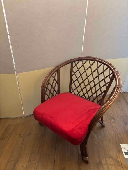 Photo of free Wooden chair with red cushion (Blackbrook WA2) #1