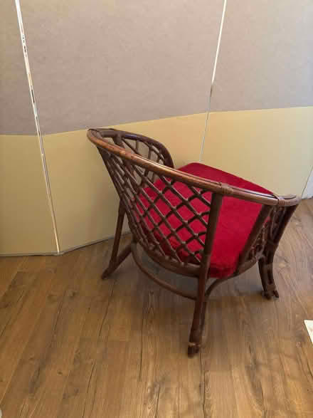 Photo of free Wooden chair with red cushion (Blackbrook WA2) #2