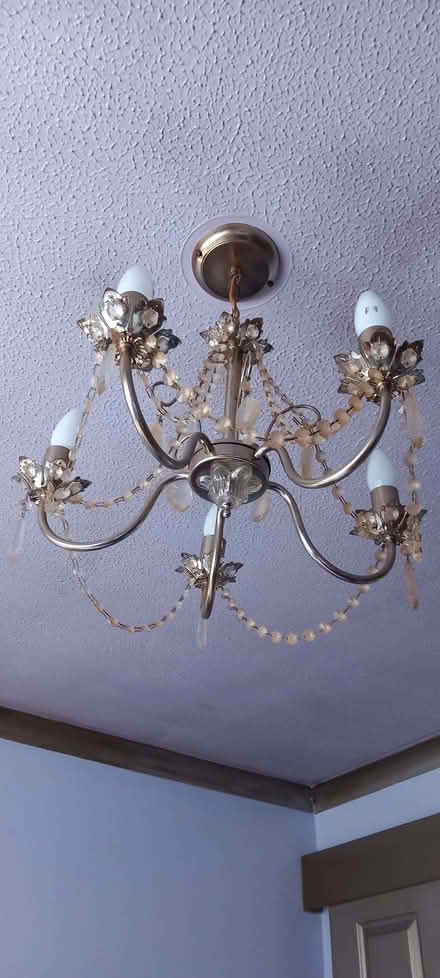 Photo of free Gold effect chandelier with glass droplets. (Carnon Downs TR3) #3