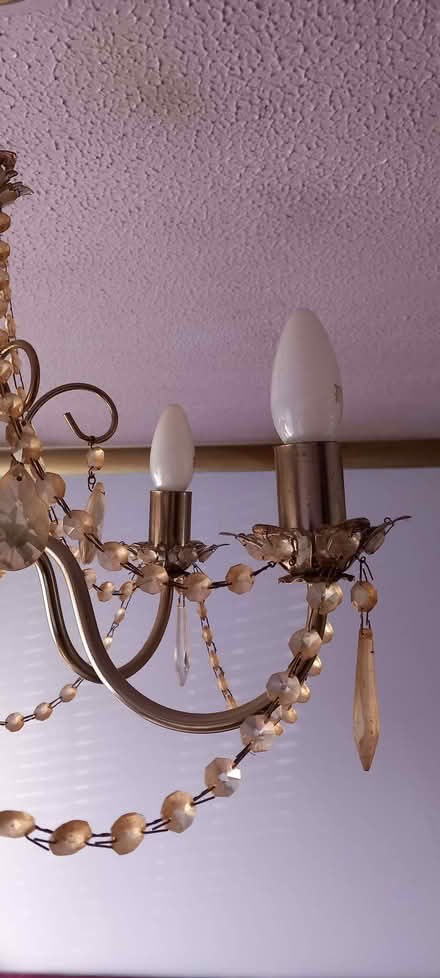 Photo of free Gold effect chandelier with glass droplets. (Carnon Downs TR3) #2