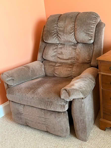 Photo of free Comfy recliner in need of repair (north central Durham, NC) #2