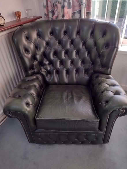 Photo of free Leather 3piece suite, bottle green, useable condition. (Southport PR8) #2