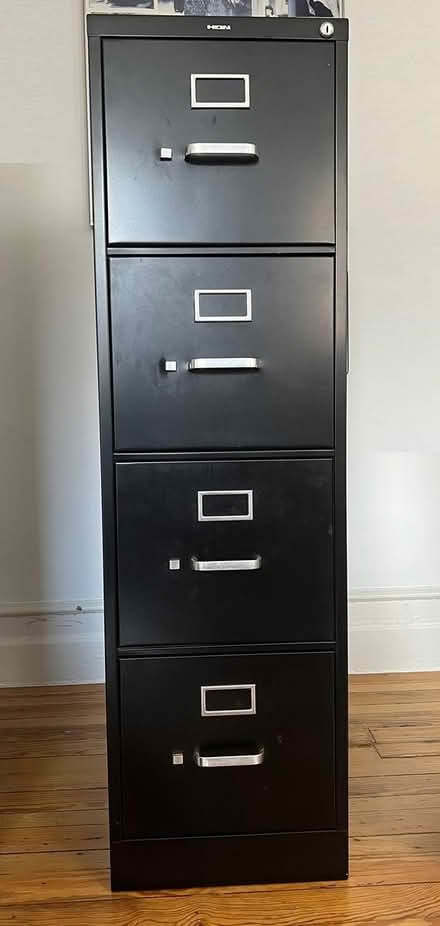 Photo of free Metal filing cabinet black w/ keys (Central Harlem) #1