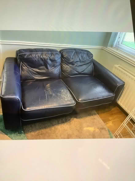 Photo of free Dark Blue Leather Sofas (Gants Hill) #1