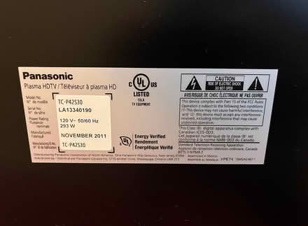 Photo of free 42" Panasonic Viera Plasma TV (Sylvan Park) #2