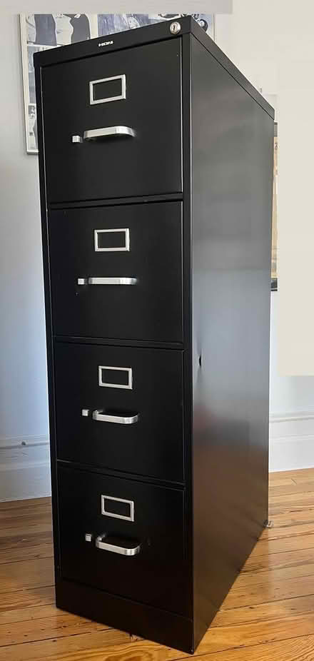 Photo of free Metal filing cabinet black w/ keys (Central Harlem) #2