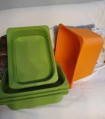 Photo of free IKEA Trofast storage boxes, 6 small green, 1lge orange (Troy Town ME1) #2