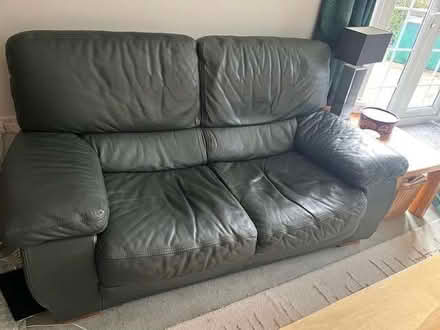 Photo of free 3 seater dark green leather settee. (Cookham Rise SL6) #1