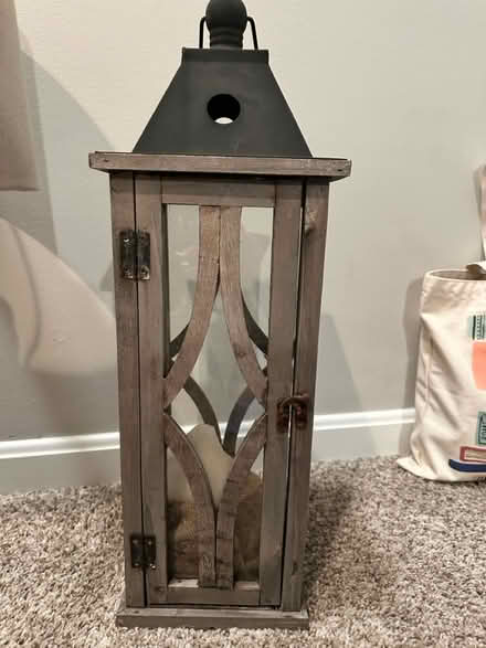 Photo of free Wood/metal lantern and candle (Wormans mill, Frederick MD) #1