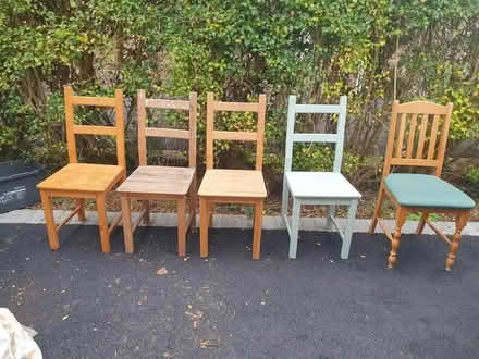 Photo of free 5 wooden dining chairs (SO41 Milford on sea) #3