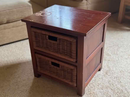 Photo of free Dark Wood & Whicker Shelf Unit (East Hoathly) #1