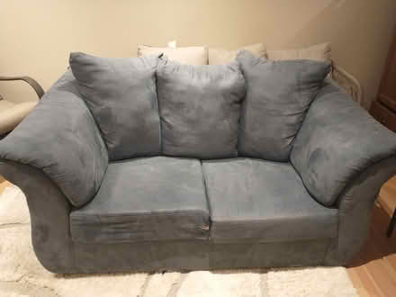 Photo of free blue micro suede sofa (Boxgrove, Markham, Ontario) #1