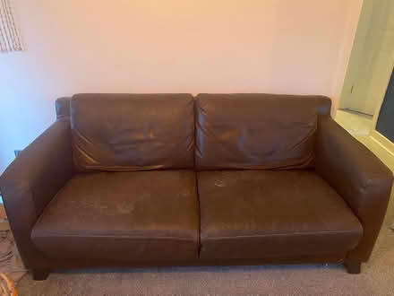 Photo of free Brown leather couch and arm chair (G759BU) #1