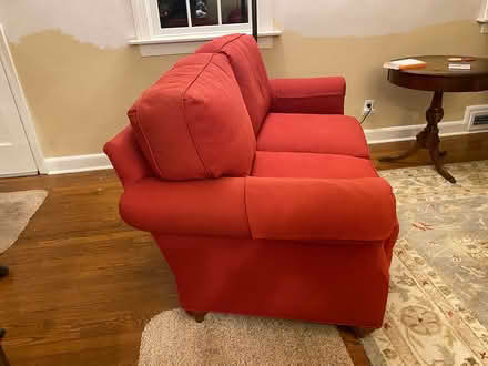 Photo of free Red loveseat (Demarest) #2