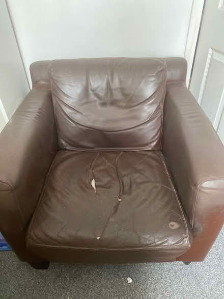 Photo of free Brown leather couch and arm chair (G759BU) #2