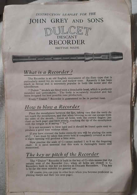 Photo of free Descant Recorder Instructions (Newtown, Exeter) #1