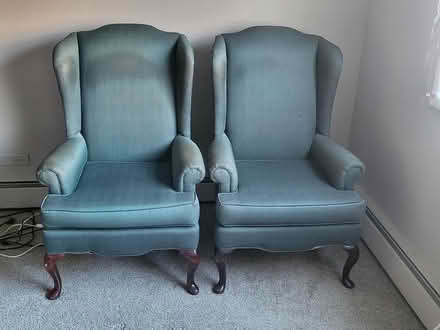 Photo of free 2 Soft green chairs (Westmont, IL. 59th and Cass) #1