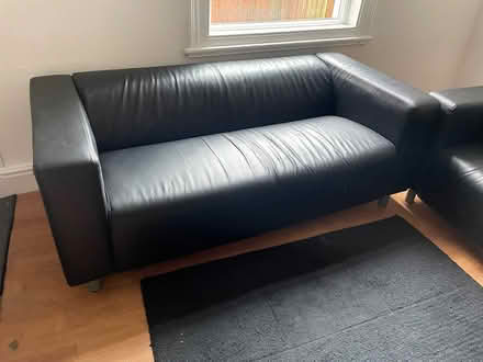 Photo of free 2no black leather look sofas (Wavertree Liverpool) #2