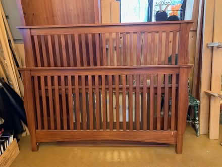 Photo of free Queen oak mission style bed/mirror (Deerfield) #1