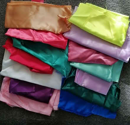 Photo of free A rainbow of satin fabric remnants. (Tyseley B11) #1