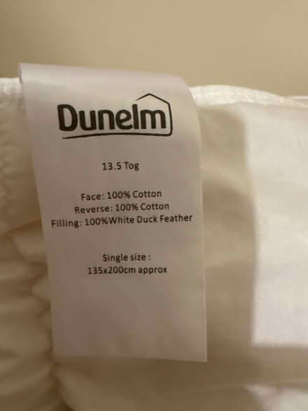 Photo of free Single Duck Feather Duvet 13.5 tog from Dunelm. (Wealdstone HA1) #1