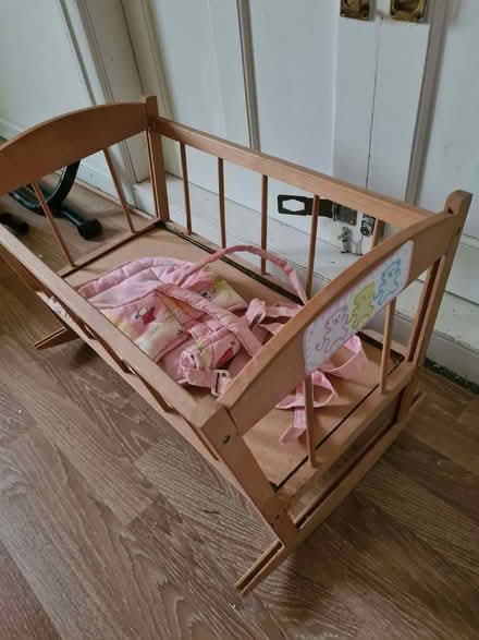 Photo of free Dolls rocking wooden crib and doll carrier (Peacehaven BN10) #1