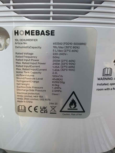 Photo of free Homebase 10L Dehumidifier (Warfield RG12) #2