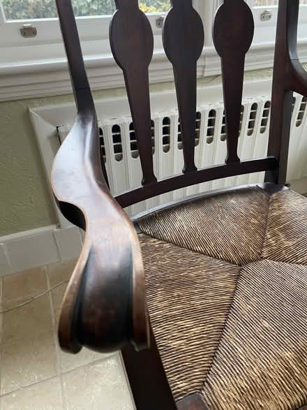 Photo of free Antique wooden chair/rush seat (Nr Fresh Pond & Mt Auburn Cem.) #1