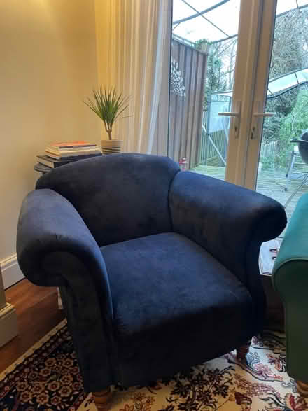 Photo of free Navy blue fabric Arm chair (B30) #1