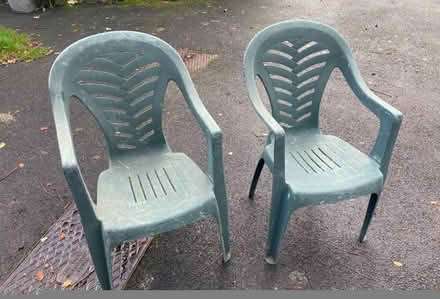 Photo of free Two green plastic garden chairs (Broadwater Down TN2) #1