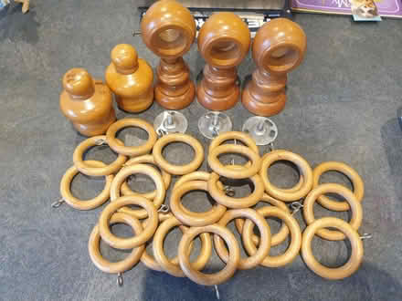 Photo of free Pine curtain rings finials fittings (Knebworth SG3) #1