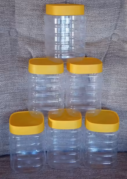 Photo of free 6 plastic storage jars with lids (West Bridgford NG2) #1