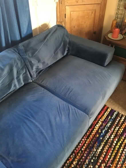 Photo of free Blue velvet sofa (Newhaven BN9) #3