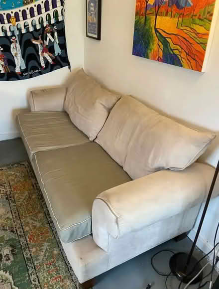 Photo of free clean sofa w/mismatched cushions (Roseway/Cully) #2