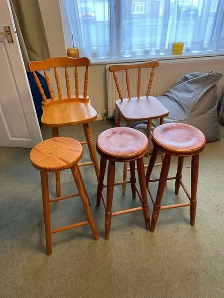 Photo of free Wooden bar stools - various (London Rd, HW HP11) #1