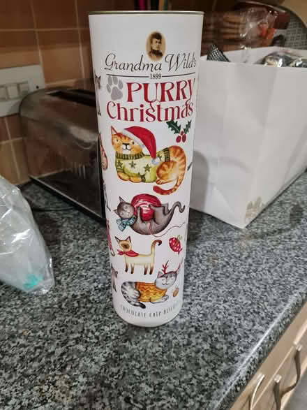 Photo of free Tube with cat decoration had biscuits empty (Walton Summit PR5) #1