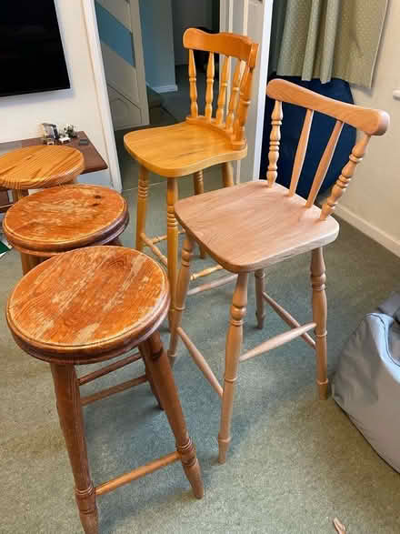 Photo of free Wooden bar stools - various (London Rd, HW HP11) #2