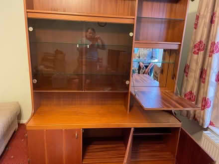 Photo of free Wooden glass shelving unit (Birdham) #1