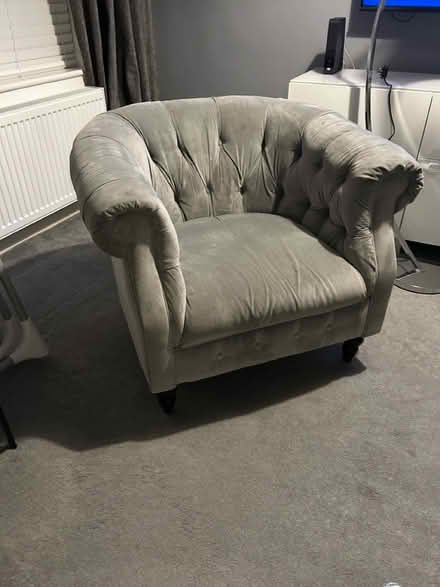 Photo of free Grey velvet chesterfiel&armchair (Eastham) #3