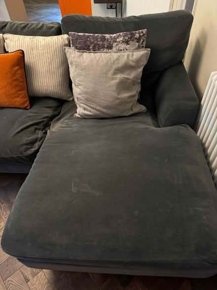 Photo of free 3 seat chaise blue velvet sofa (Bisley) #3