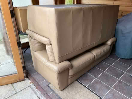 Photo of free 2 x 3 seater leather sofas in dark beige. (Noak Bridge SS15) #1