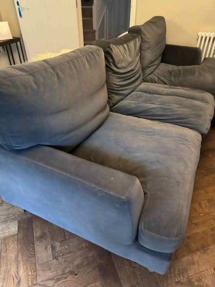 Photo of free 3 seat chaise blue velvet sofa (Bisley) #2