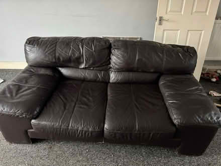 Photo of free Brown Leather Sofa (Longfield, Harlow) #1